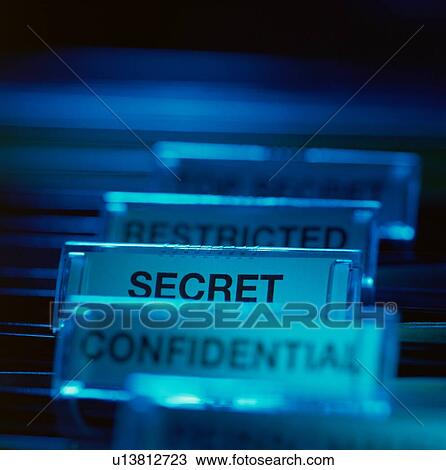 Stock Image - Labels in filing cabinet representing different levels of security. Fotosearch