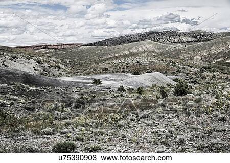 Stock Image - Landscape view with distant mountains, Bridger, Montana, USA. Fotosearch