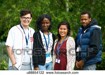 Portrait group of college students, outdoors View Large Photo Image Stock Image - Portrait group of college students, outdoors. Fotosearch