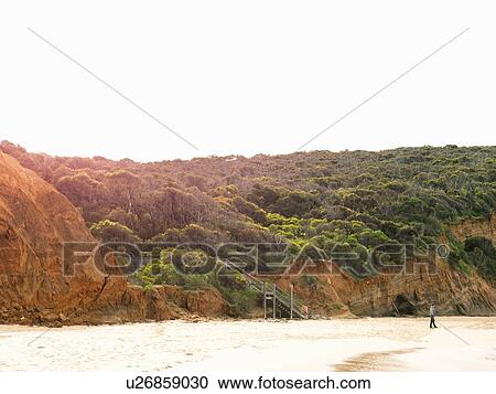 Stock Image - View of cliffs and beach, Point Addis National Park, Anglesea, Australia. Fotosearch