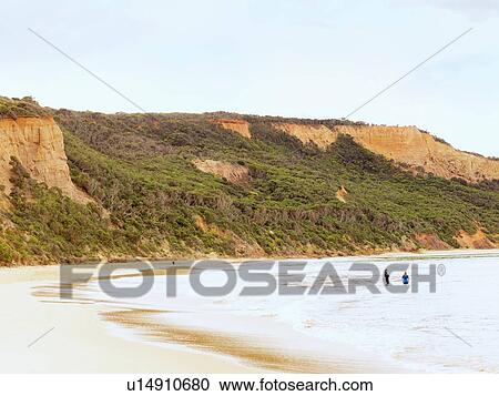 Stock Image - View of sea and beach, Point Addis National Park, Anglesea, Australia. Fotosearch