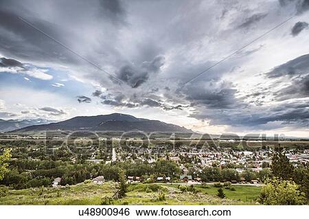 Stock Photograph - View of townscape and mountain, Red Lodge, Montana, USA. Fotosearch