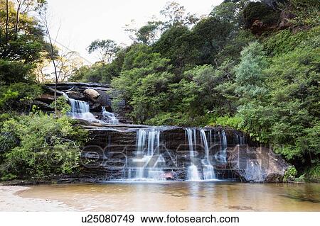 Stock Photo - Waterfall, Wentworth Falls, Blue Mountain National Park, New South Wales, Australia. Fotosearch
