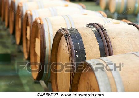 Wooden barrels in a row View Large Photo Image Stock Photo - Wooden barrels in a row. Fotosearch