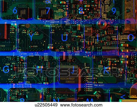 Stock Photo - Double exposure of the inside and out of a laptop computer showing the electronic components under the keyboard. Fotosearch