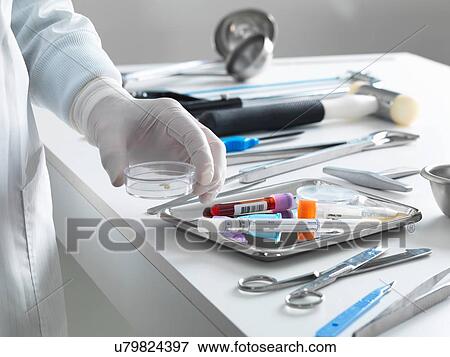 Stock Photo - Pathologist taking a sample for analysis during a autopsy. Fotosearch