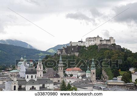 Stock Image - Salzberg cityscape and Hohensalzburg Castle on hill top, Salzberg, Austria. Fotosearch