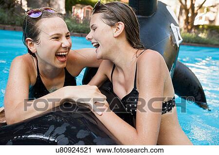 teenage girls swimming