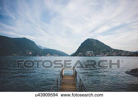Wooden pier, Lake Lugano, Switzerland View Large Photo Image Picture - Wooden pier, Lake Lugano, Switzerland. Fotosearch