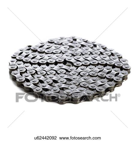 Bicycle chain against a white background. View Large Illustration Drawing - Bicycle chain against a white background.. Fotosearch
