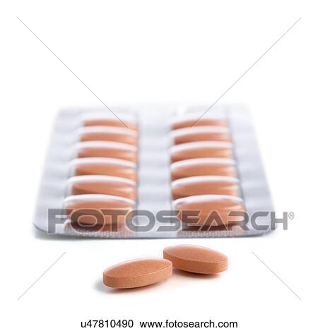 Blister pack containing tablets against a white background. View Large Illustration Clipart - Blister pack containing tablets against a white background.. Fotosearch