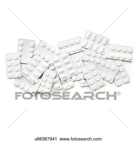 Blister packs containing various tablets against a white background. View Large Illustration Clip Art - Blister packs containing various tablets against a white background.. Fotosearch