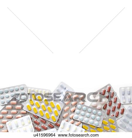 Blister packs containing various tablets against a white background. View Large Illustration Stock Illustration - Blister packs containing various tablets against a white background.. Fotosearch
