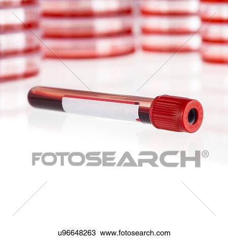 Blood collection tube against a white background. View Large Illustration Drawing - Blood collection tube against a white background.. Fotosearch