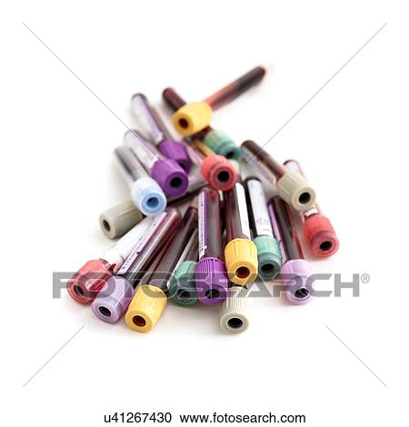 Blood collection tubes against a white background. View Large Illustration Clipart - Blood collection tubes against a white background.. Fotosearch
