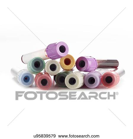 Blood collection tubes against a white background. View Large Illustration Stock Illustration - Blood collection tubes against a white background.. Fotosearch
