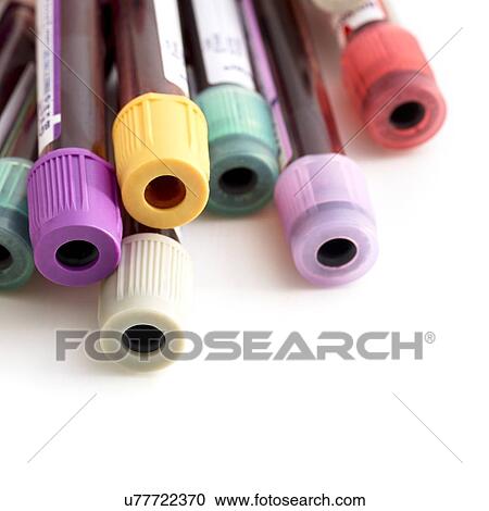 Clipart - Blood collection tubes, close up.. Fotosearch