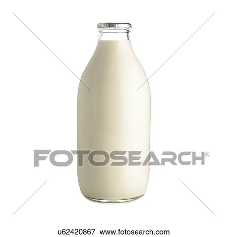Stock Illustration - Bottle of milk against a white background.. Fotosearch