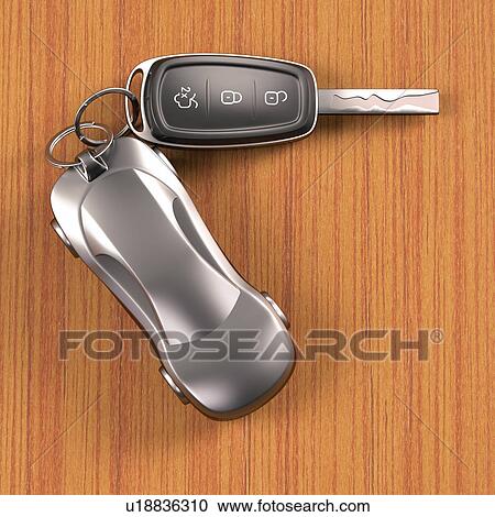 Car key and key ring, studio shot. View Large Illustration Clipart - Car key and key ring, studio shot.. Fotosearch