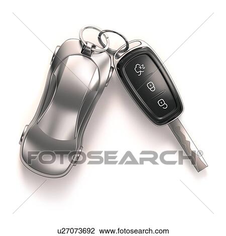 Drawing - Car key and key ring, studio shot.. Fotosearch