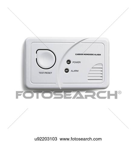 Carbon monoxide alarm against a white background. View Large Illustration Drawing - Carbon monoxide alarm against a white background.. Fotosearch