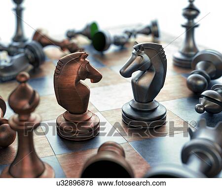 Chess pieces on a chess board, close up. View Large Illustration Stock Illustration - Chess pieces on a chess board, close up.. Fotosearch