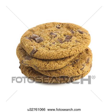 Stock Illustration - Chocolate chip cookies against a white background.. Fotosearch