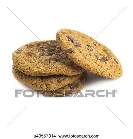 Chocolate chip cookies against a white background. View Large Illustration Stock Illustration - Chocolate chip cookies against a white background.. Fotosearch