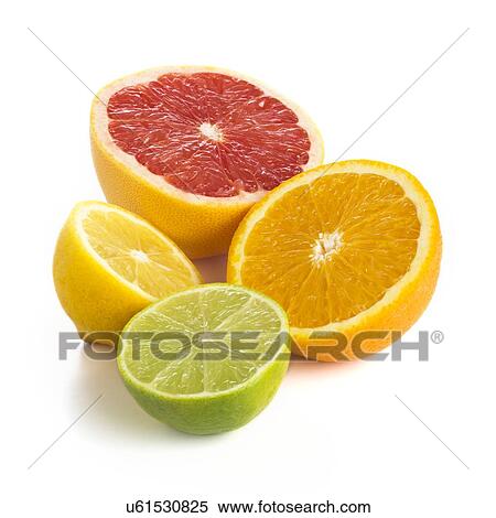 Citrus fruit halves against a white background. View Large Illustration Stock Illustration - Citrus fruit halves against a white background.. Fotosearch