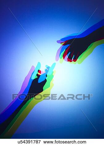 Coloured lights shining onto people's hands and mixing. View Large Illustration Stock Illustration - Coloured lights shining onto people's hands and mixing.. Fotosearch