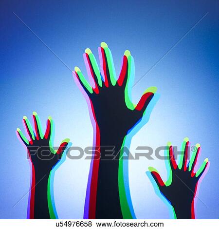 Stock Illustration - Coloured lights shining onto people's hands and mixing.. Fotosearch