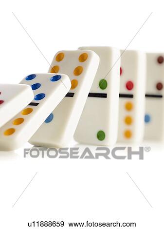 Colourful dominoes falling down against a white background. View Large Illustration Stock Illustration - Colourful dominoes falling down against a white background.. Fotosearch