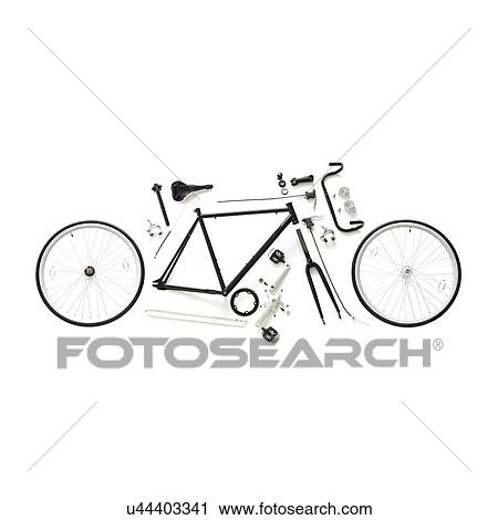 Clip Art - Components of a fixed-gear road bike against a white background.. Fotosearch