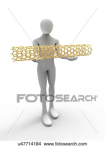 Stock Illustration - Computer artwork of a 3D human holding a carbon nanotube. Fotosearch
