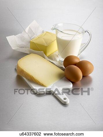 Drawing - Dairy foods, studio shot.. Fotosearch