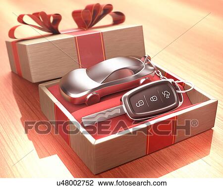 Drawing - Gift box with car key inside.. Fotosearch