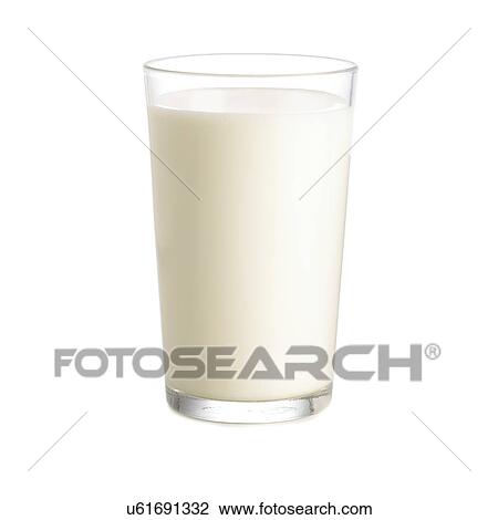Glass of milk against a white background. View Large Illustration Drawing - Glass of milk against a white background.. Fotosearch