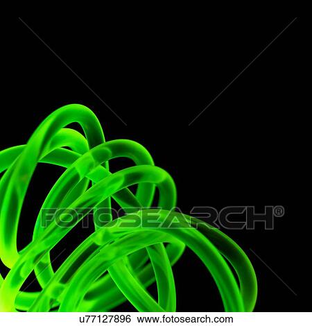 Stock Illustration - Green coloured glowing cable against a black background.. Fotosearch
