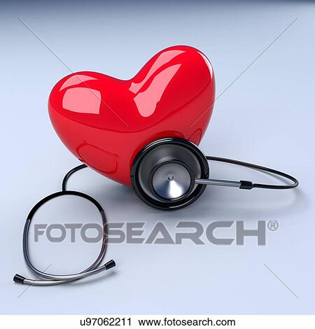 Heart with a stethoscope, computer illustration. View Large Illustration Clip Art - Heart with a stethoscope, computer illustration.. Fotosearch