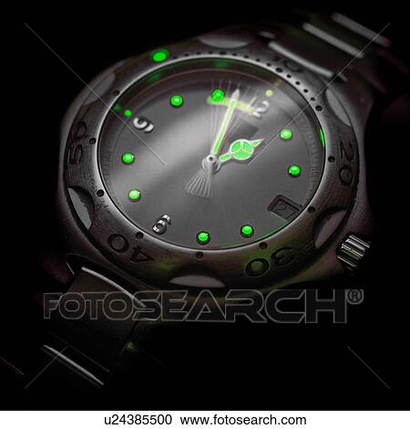 Clipart - Luminous wristwatch hands, close up.. Fotosearch