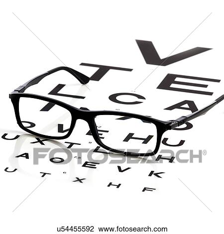 Opticians chart and a pair of glasses. View Large Illustration Drawing - Opticians chart and a pair of glasses.. Fotosearch