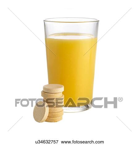 Orange juice and vitamin c tablets against a white background. View Large Illustration Stock Illustration - Orange juice and vitamin c tablets against a white background.. Fotosearch