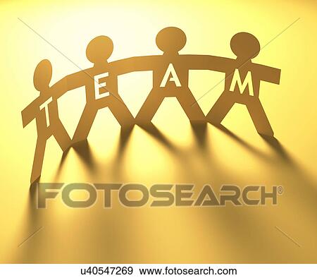 Stock Illustration - Paper people in a row with the word team, illustration.. Fotosearch