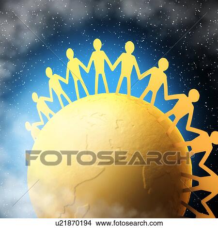 Paper people on planet earth, illustration. View Large Illustration Stock Illustration - Paper people on planet earth, illustration.. Fotosearch