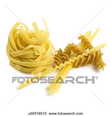 Pasta, including wholemeal pasta, against a white background. View Large Illustration Clipart - Pasta, including wholemeal pasta, against a white background.. Fotosearch