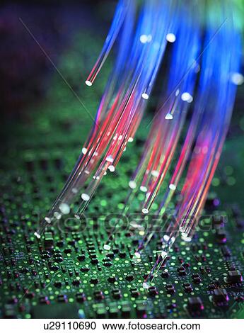 PROPERTY RELEASED. Fibre optics carrying data passing a computer circuit board. View Large Illustration Clipart - PROPERTY RELEASED. Fibre optics carrying data passing a computer circuit board.. Fotosearch