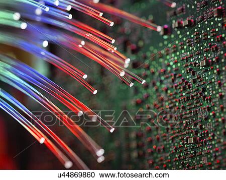 PROPERTY RELEASED. Fibre optics carrying data passing a computer circuit board. View Large Illustration Clipart - PROPERTY RELEASED. Fibre optics carrying data passing a computer circuit board.. Fotosearch