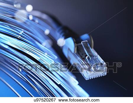 Stock Illustration - PROPERTY RELEASED. Internet network connector with fibre optics.. Fotosearch
