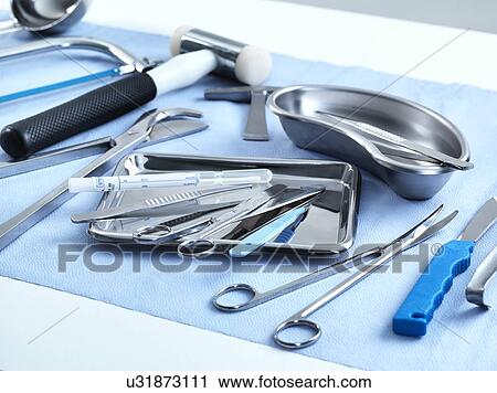 Clip Art - PROPERTY RELEASED. Pathology equipment laid out ready for a medical examination.. Fotosearch