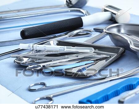 Clip Art - PROPERTY RELEASED. Pathology equipment laid out ready for a medical examination.. Fotosearch